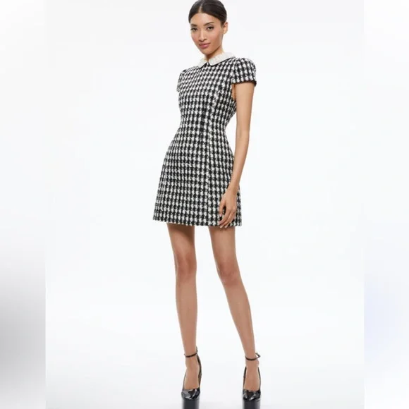 Alice + Olivia Black and White Velia Houndstooth Mini Dress - Picture 2 of 11